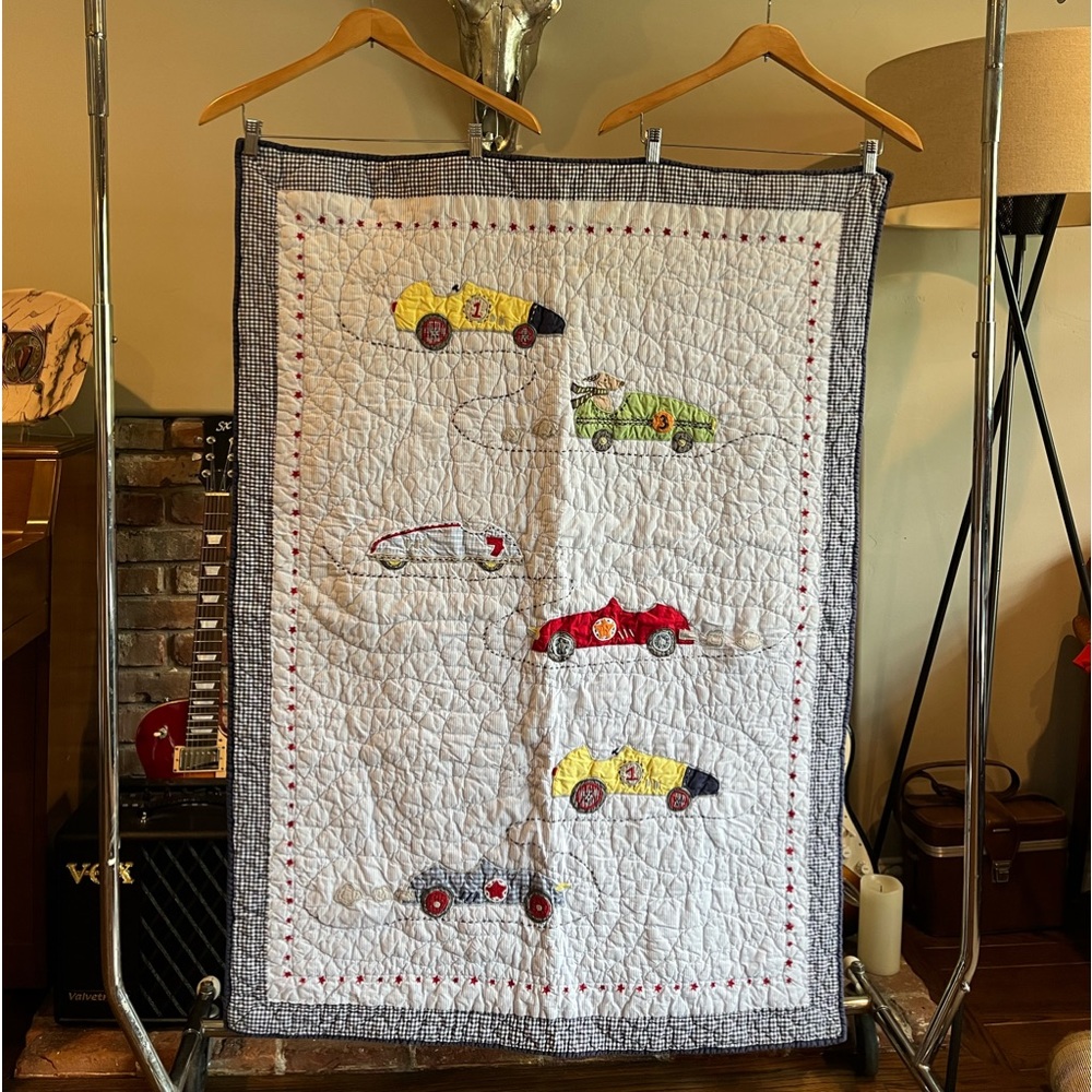 Pottery Barn Kids Organic Cotton Race Car Crib Quilt